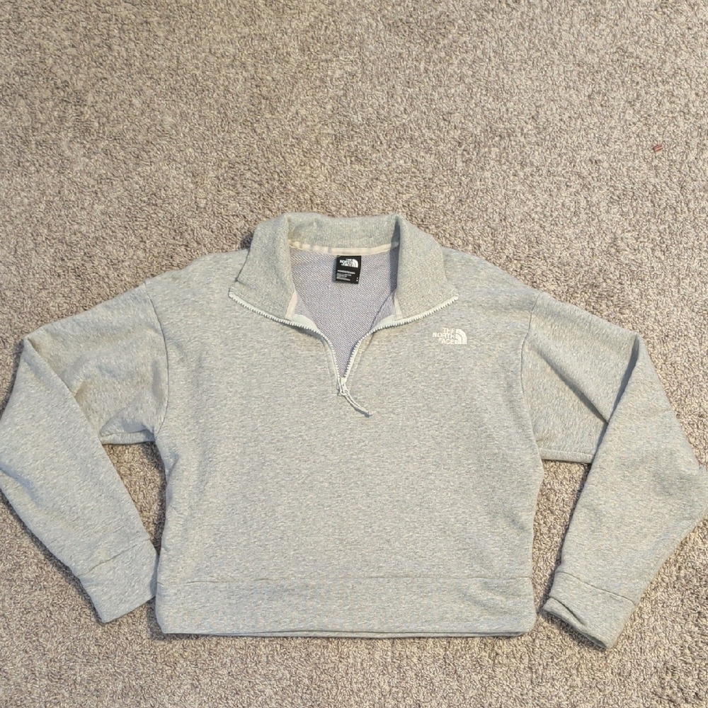The North Face Cropped Light Gray Zip-Up Sweater